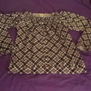 B&W Checkered Peasant-Like Top