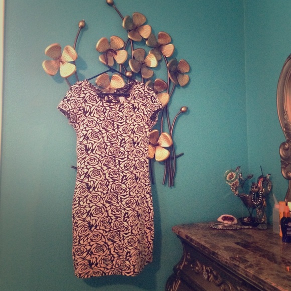 Black and white rose dress knee length