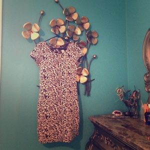 Black and white rose dress knee length
