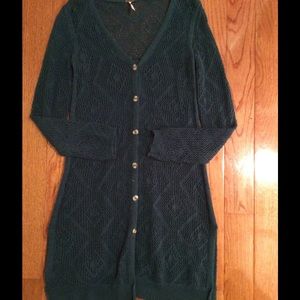 Free People Teal Long Knit Sweater