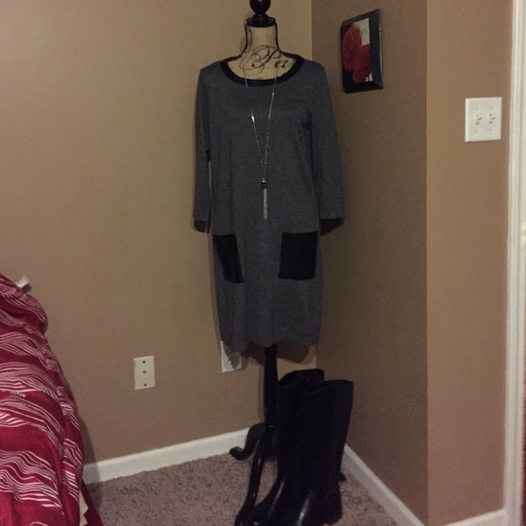 ✨EUC✨HEATHER CHARCOAL TUNIC DRESS W/FAUX TRIM