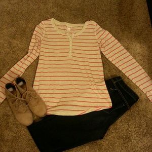 Mossimo supply co tan and coral striped shirt