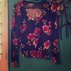 Full sleeve navy blue rose sweater