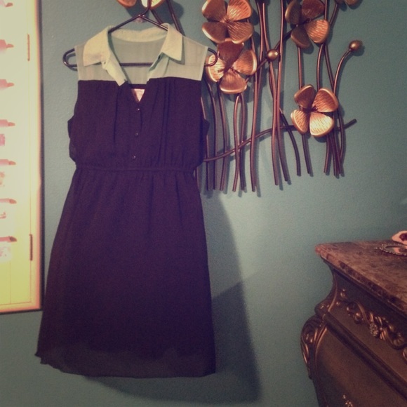 Navy blue and teal sleeveless dress