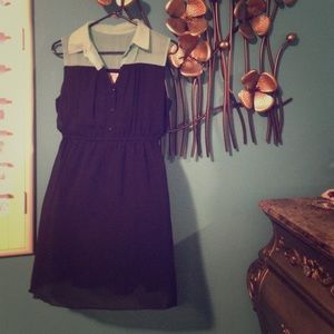 Navy blue and teal sleeveless dress