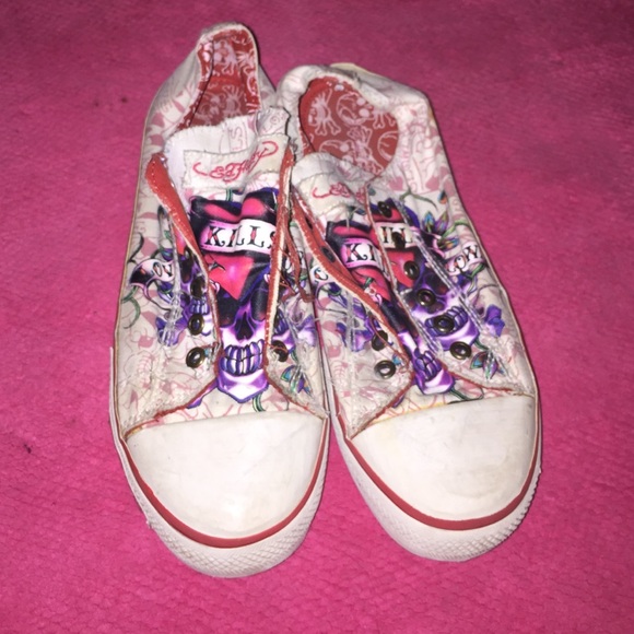 Ed Hardy Lowrise White/Fuchsia Pink Slip-on