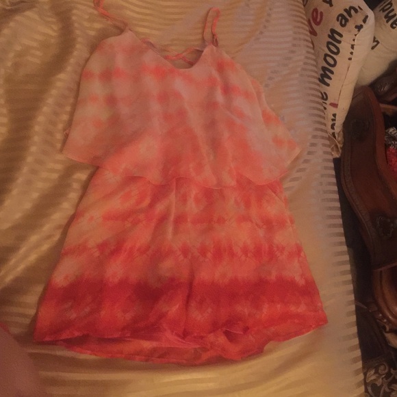 Ombré peach design romper with cross back