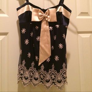 BeBe - Satin Navy Blue w Cream bow (XS)
