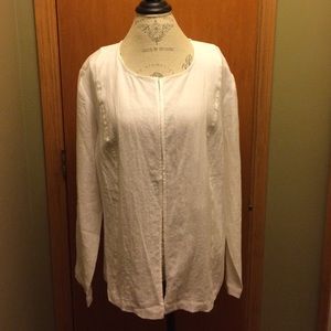 Eileen Fisher white linen open front blouse