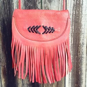 Distressed Leather Fringe Cross Body Bag