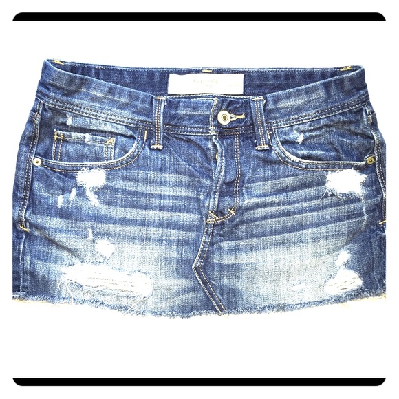Distressed Abercrombie and Fitch denim mini skirt.