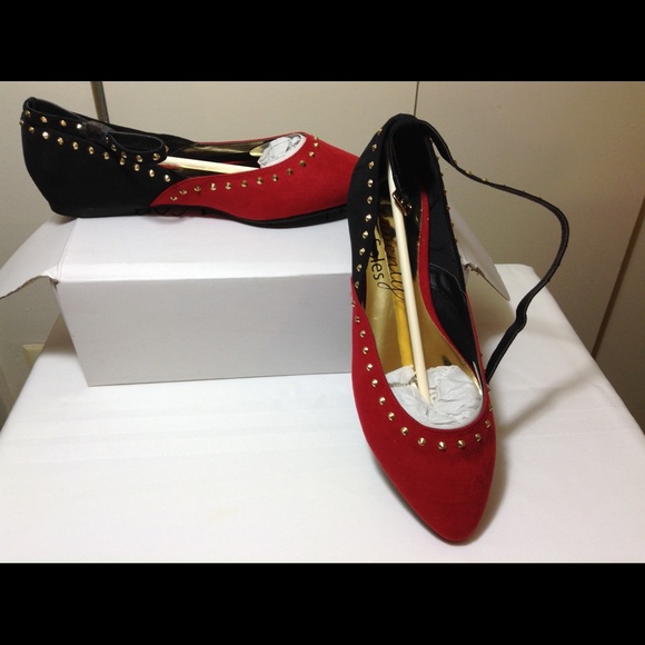 Red Multi Flats with Gold Studs