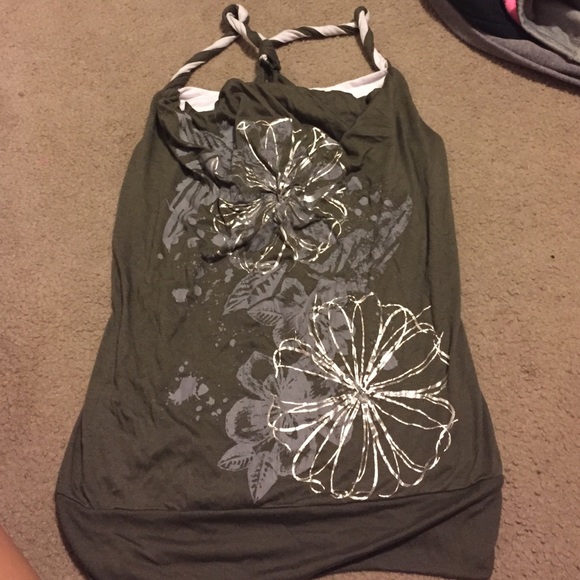 Green and white top with flowers