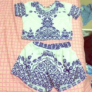 Blue and White Floral Top and Bottom