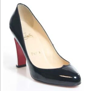 Christian Louboutin black patent silver heels 38.5