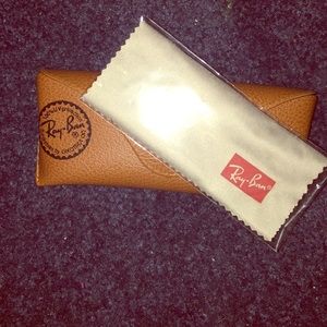 Tan Ray-Ban sunglasses case with cleaning cloth