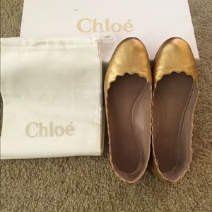 Chloe Scalloped Leather Ballerina Flat Gold