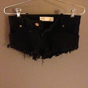 Black distressed shorts