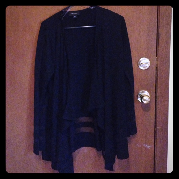 Macy's Tops - Soft black cardigan w/ sheer stripes at the bottom