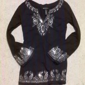 Navy blue and silver sequin tunic top