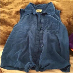 Blue Button Up Tie Front Shirt