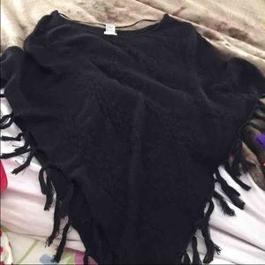 Black Knitted Fringe Poncho