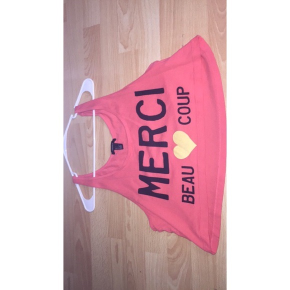 Forever 21 Pink "Merci" Tank Cropped Top