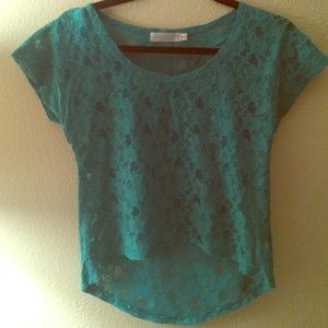 Teal high low floral top