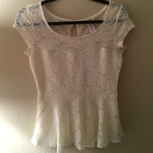 White Crochet Floral Peplum Top