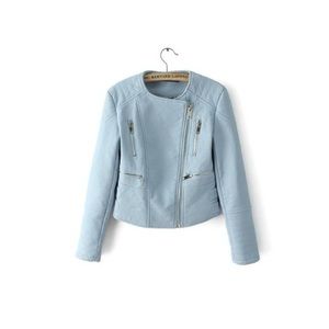 Blue leather jacket from Zara