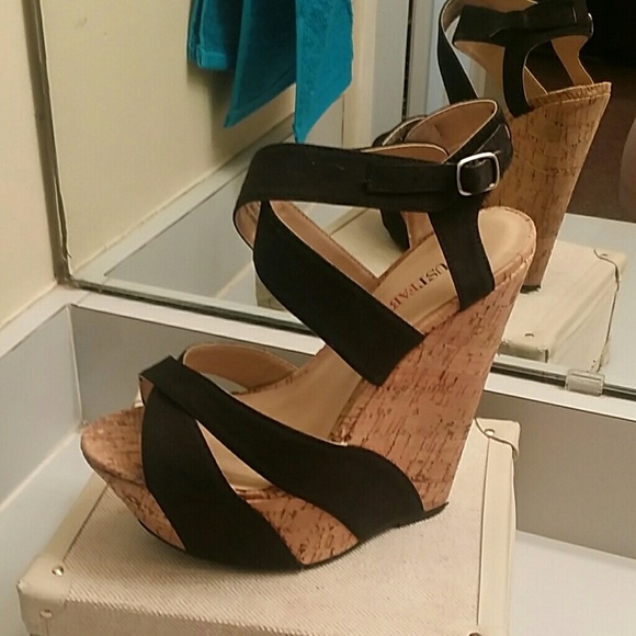 Canvas Black Wedges