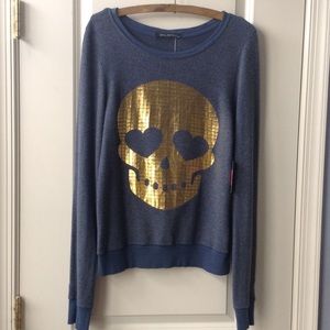 Wildfox Metal Skull Jumper in Midnight