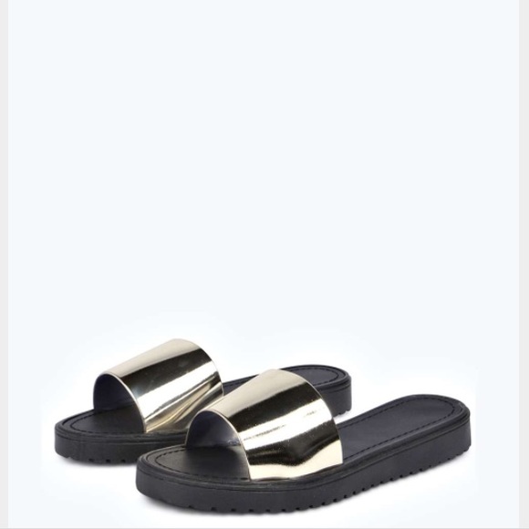 ❌sold❌Gold metallic jelly sliders