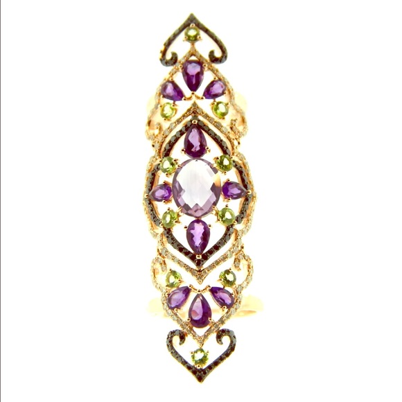 GLK 14K 1.57CT DIAMOND, PERIDOT AND AMETHYST RING