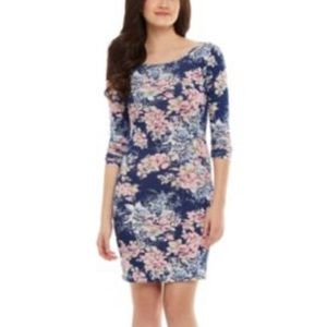 Guess Navy Floral Open Back Bodycon Dress