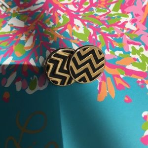 Gold and Black Chevron Earrings