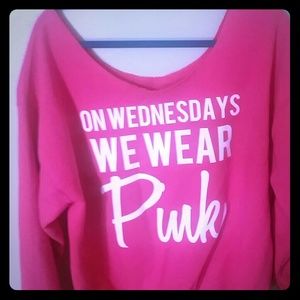 Off the shoulder pink "Mean Girls" sweater