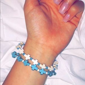Turquoise and White Cross Bracelet Set