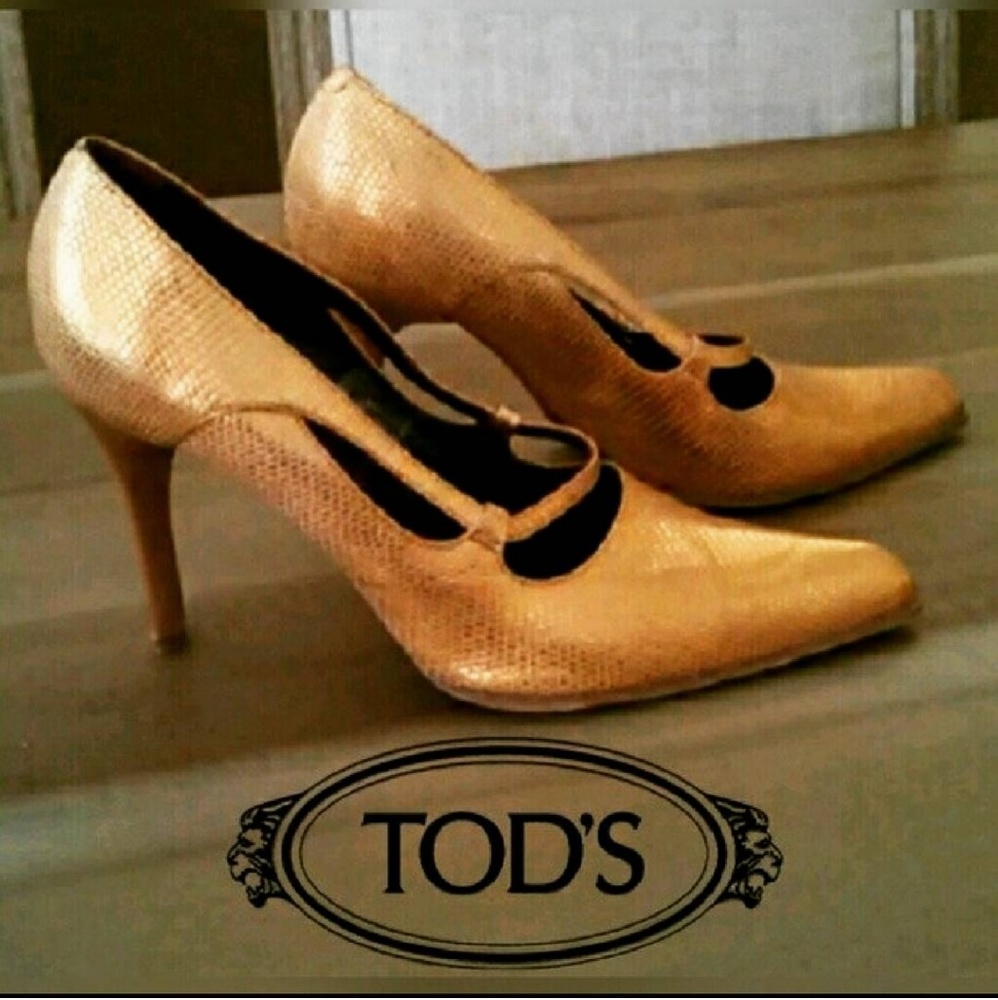 TOD'S Authentic RARE Bronze Lizard Hand-sewn Heels