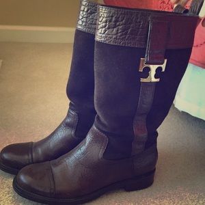 Tory Burch mid calf brown boots