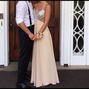 Prom dress, champaign colored chiffon a-line