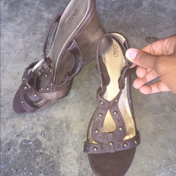 strapped brown wedges