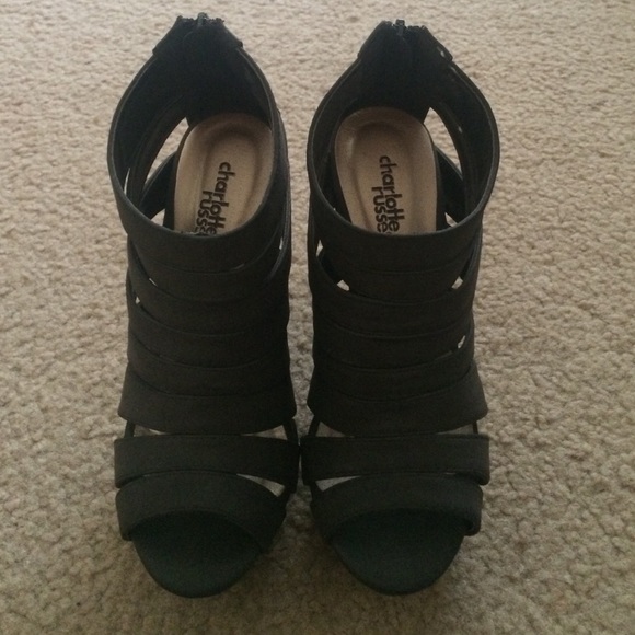Charlotte Russe Black Caged Wedges
