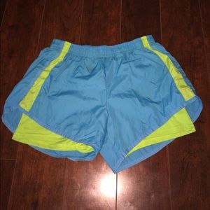 Blue & lime green running shorts