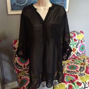 Semi-sheer Black Popover Blouse NWT