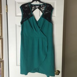 Turquoise and black lace dress