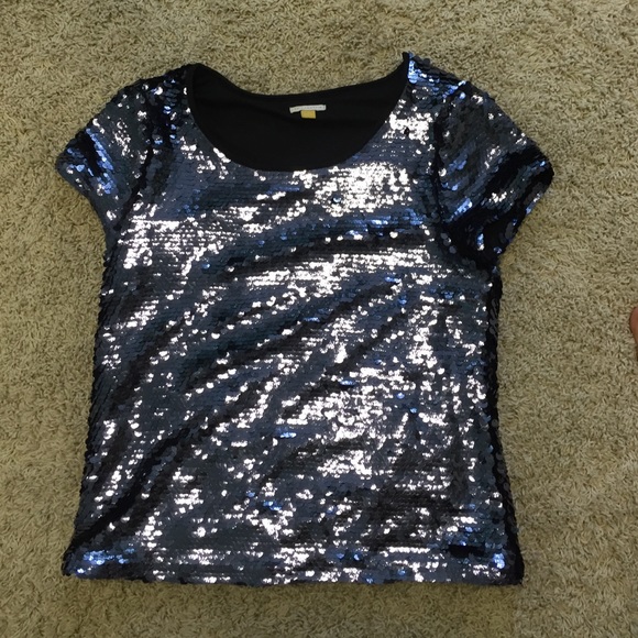 Anthropologie Navy Sequin T Shirt