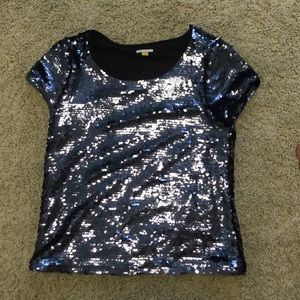 Anthropologie Navy Sequin T Shirt
