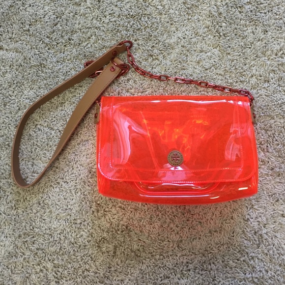 Tory Burch Neon Orange Vinyl Crossbody Purse