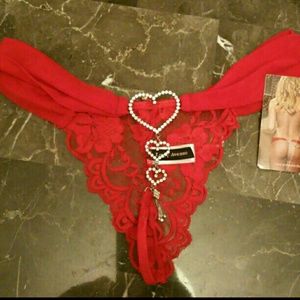 Red Rhinestone Heart Thong